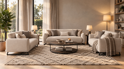 Milo Sofa 3+2+2 set in a warm contemporary living room
