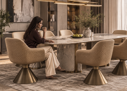Nara Dining Chair in a luxury dining room with a seated woman