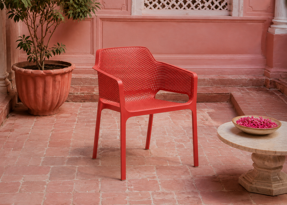 Net Coral in Jodhpur Rose Courtyard – elevated front view