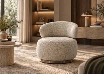 Sora Swivel Chair in a warm contemporary living room