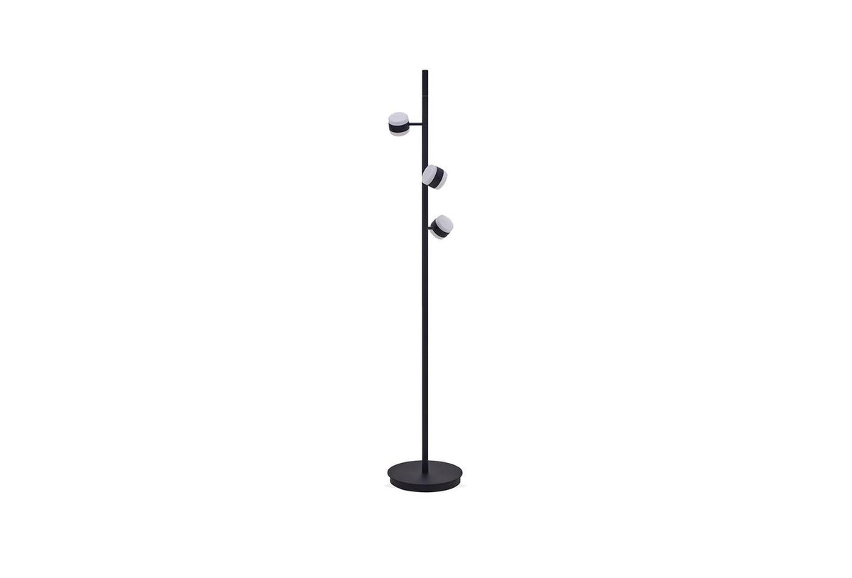 Oblo Floor Lamp by Enza Home, official product detail view with black metal body and plexiglass heads