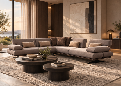 Rapid Corner adjustable sectional sofa with pushed-back seating in a luxury living room