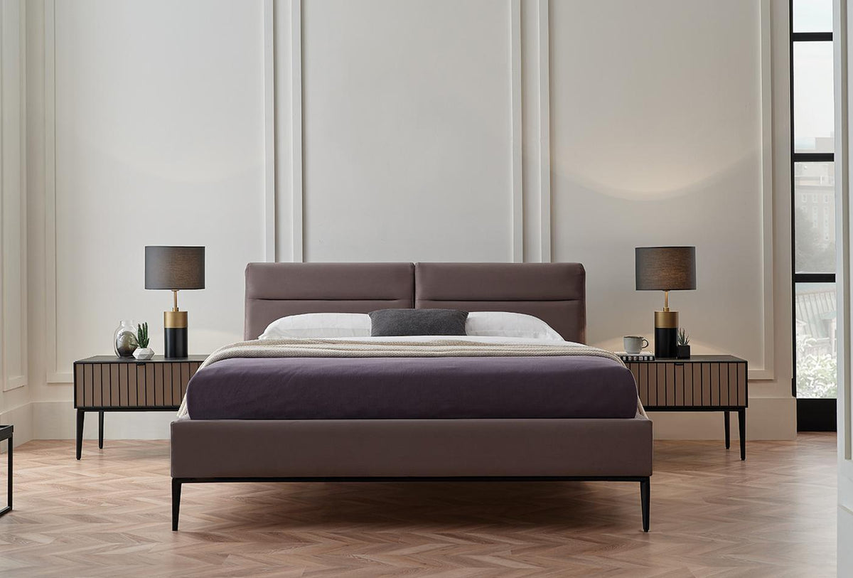 Riga Bed by Enza Home in grey nubuck upholstery