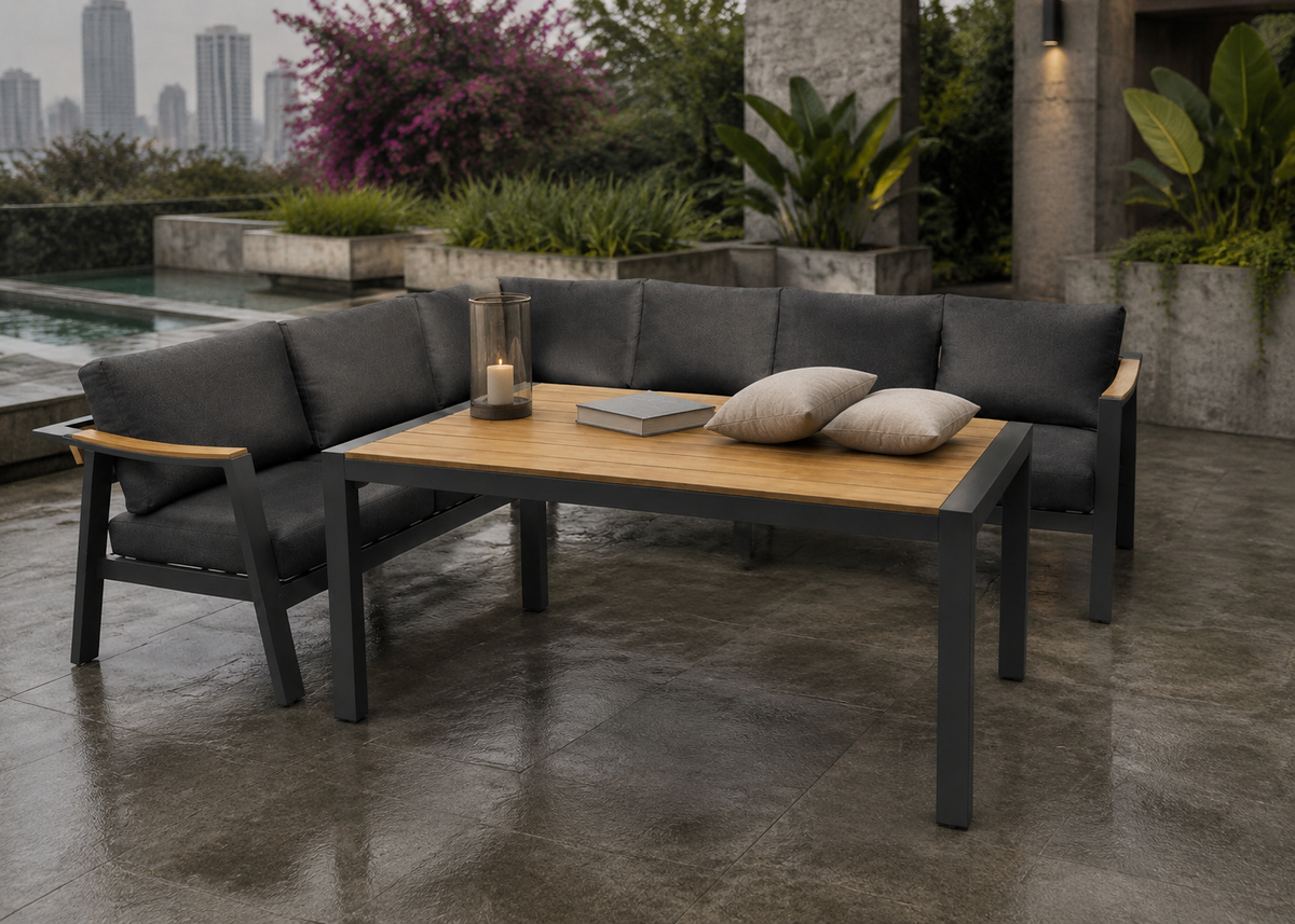 Rover L Shape+ C Table in the Gurugram Skyline Deck