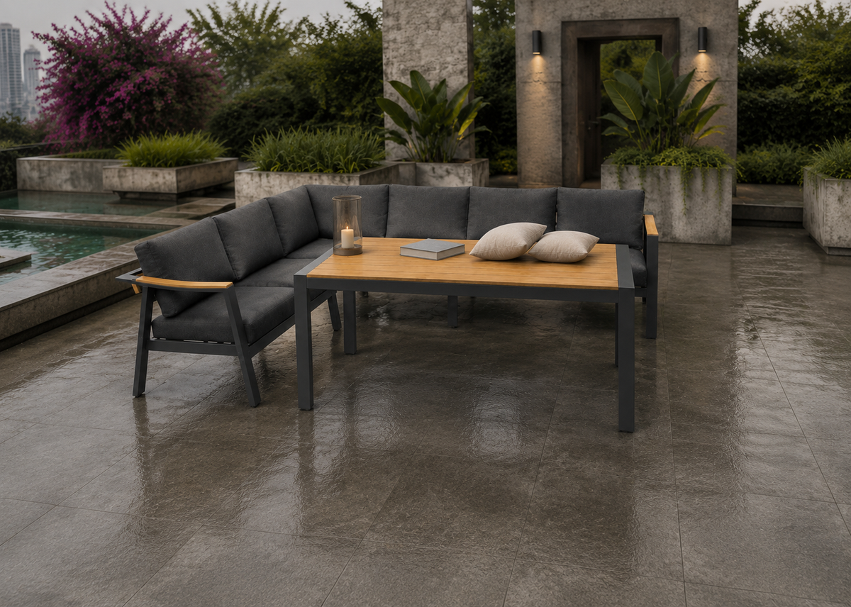 Rover L Shape+ C Table top front view in the Gurugram Skyline Deck