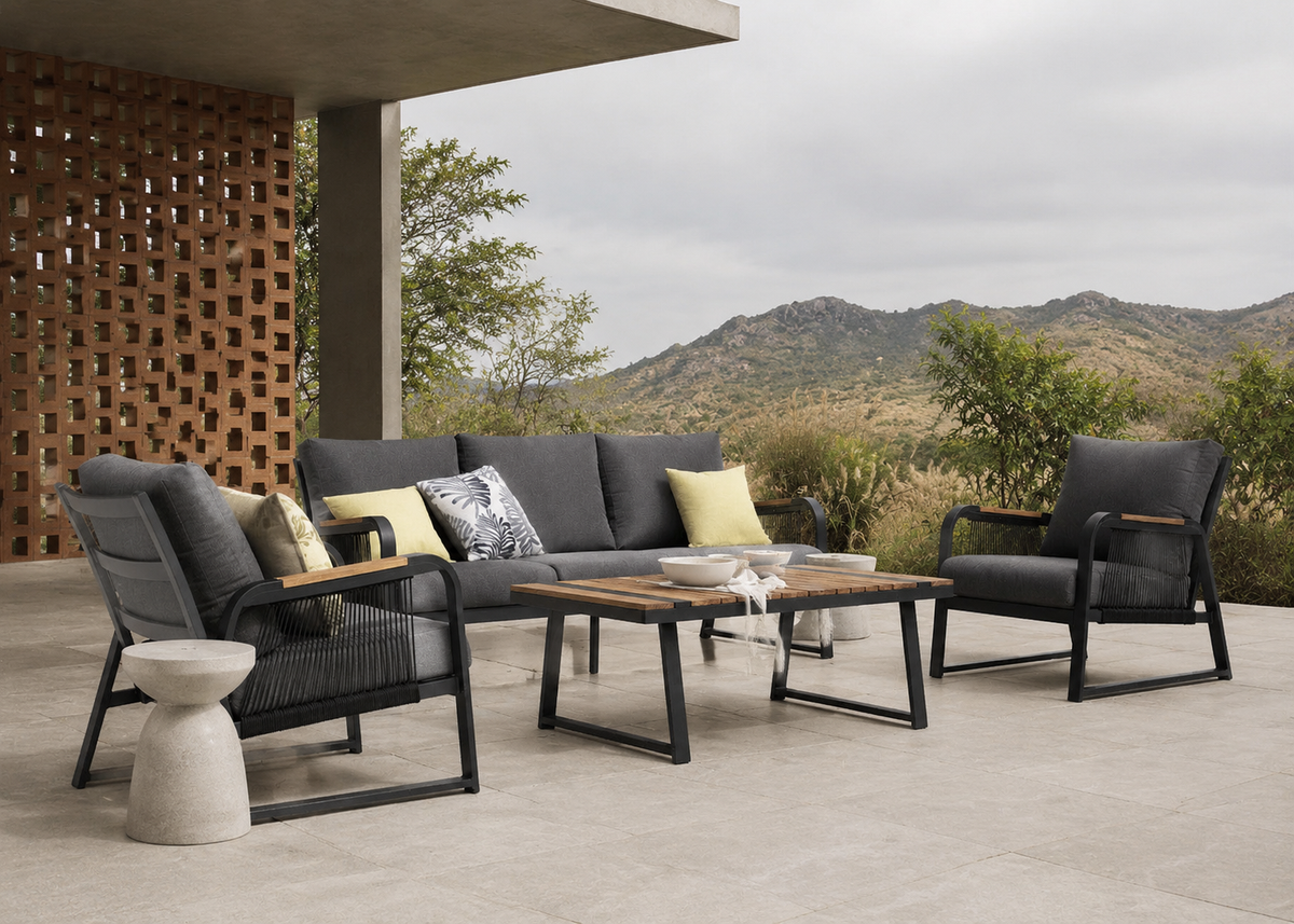 Rover Outdoor Sofa in the Chandigarh Modernist Patio