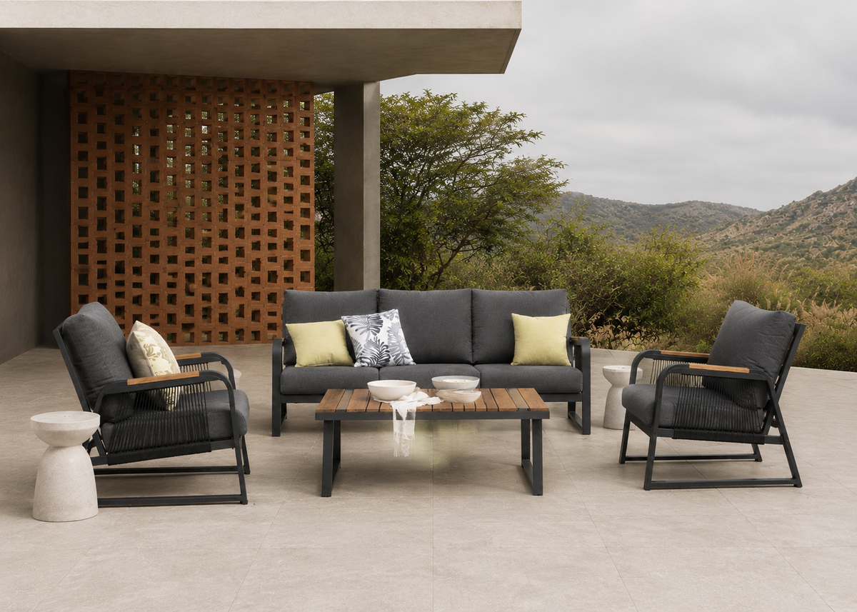 Rover Outdoor Sofa top front view in the Chandigarh Modernist Patio