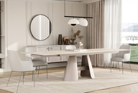 Salda extendable travertine-look ceramic dining table by Enza Home