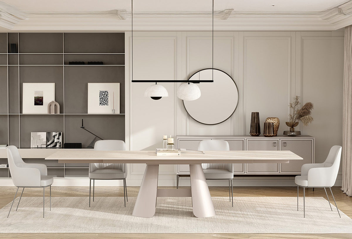 Salda extendable dining table travertine ceramic top alternate view