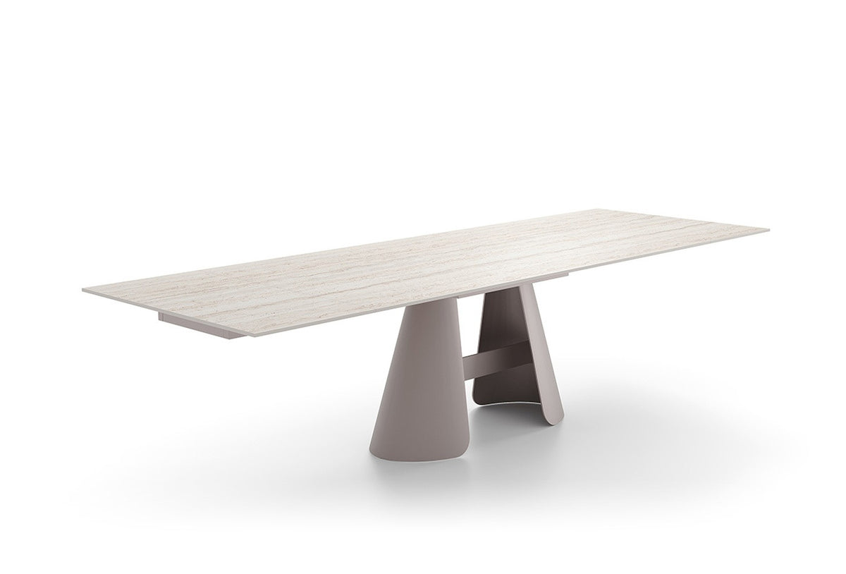 Salda dining table travertine-look ceramic top and taupe metal base