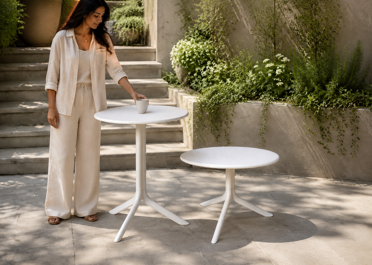 Step Table in Terraced Garden Steps with Indian model – lifestyle view