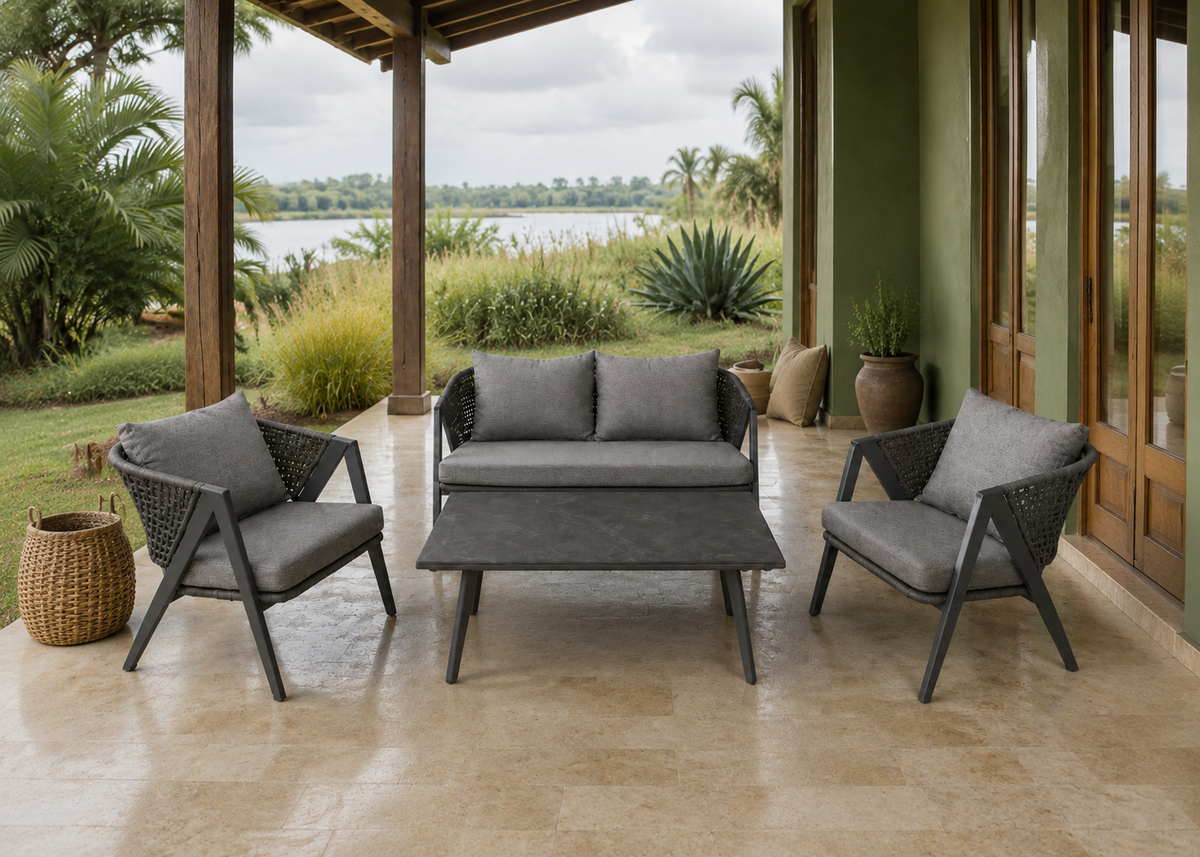 Trebeto Sofa Set Outdoor top front view in the Kerala Backwater Veranda