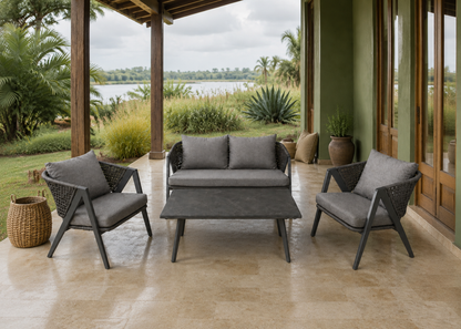 Trebeto Sofa Set Outdoor top front view in the Kerala Backwater Veranda