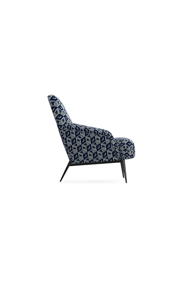 Valdera Armchair navy linen upholstery with black-gold metal legs