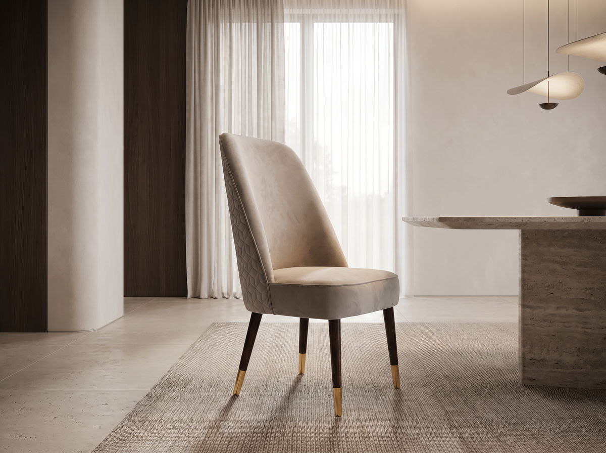 Versace Dining Chair in a refined warm modern dining room