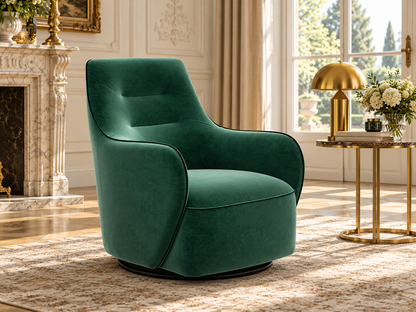 Zen emerald green velvet swivel armchair in a premium classic contemporary living room