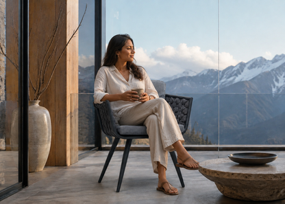 zurich in Alpine Glass Loggia with Indian model – lifestyle view
